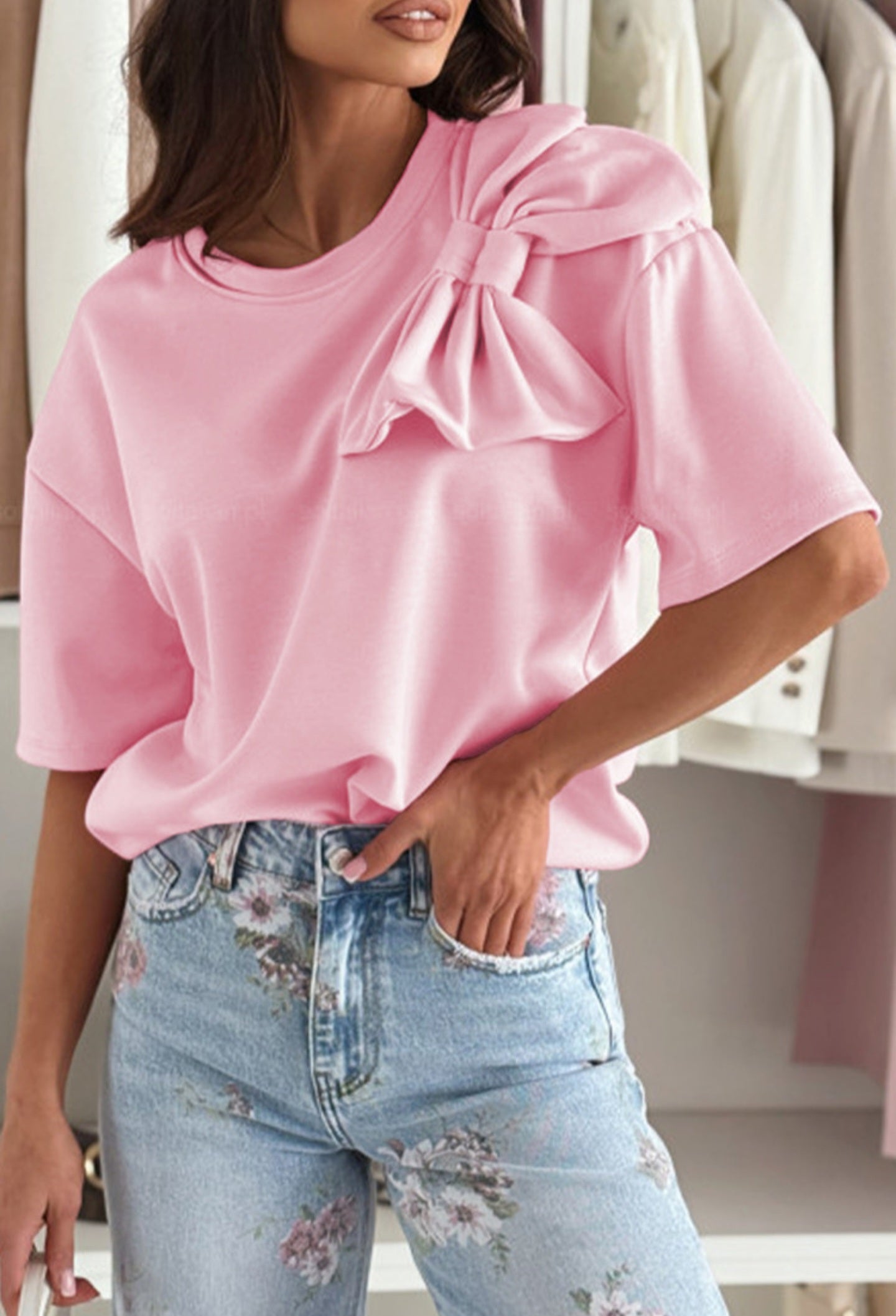 Blush Bow Shoulder Tee