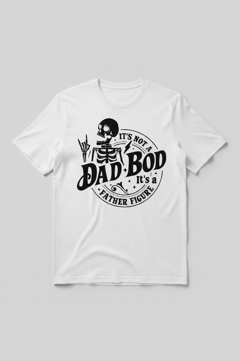 Dad Bod — Black Print on White Shirt