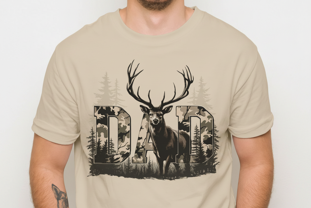 Dad Deer Camo on Beige T-Shirt