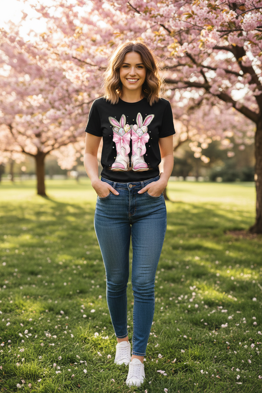 Easter Cowboy Boots Black Tee