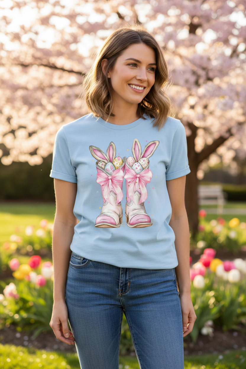 Easter Cowboy Boots Light Blue Tee Lifestyle