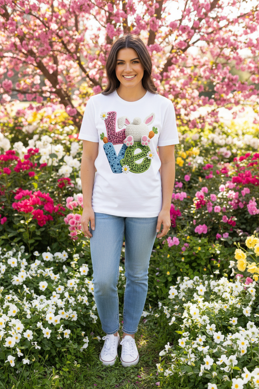LOVE Bunny Faux Embroidery Tee Lifestyle