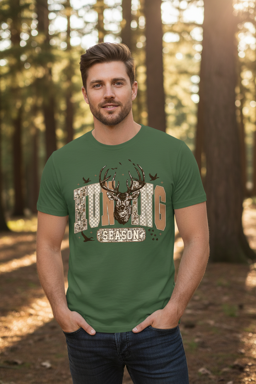 Man wearing Hunting Season Hunter Green T-Shirt